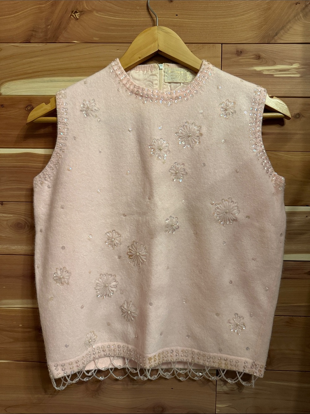 Vintage 1980s Beaded Blush Pink Cardigan - made in British Hong Kong- size 36